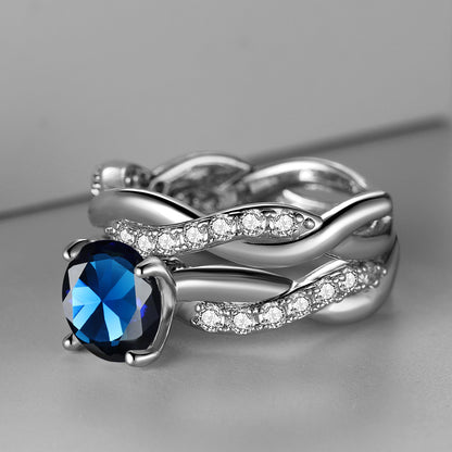 Rose Golden Ring Inlaid Ocean Blue zirconia 18k Gold Plated Cross Ring Table Evening Party Decor Engagement Wedding Ring