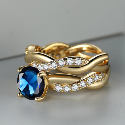 Rose Golden Ring Inlaid Ocean Blue zirconia 18k Gold Plated Cross Ring Table Evening Party Decor Engagement Wedding Ring
