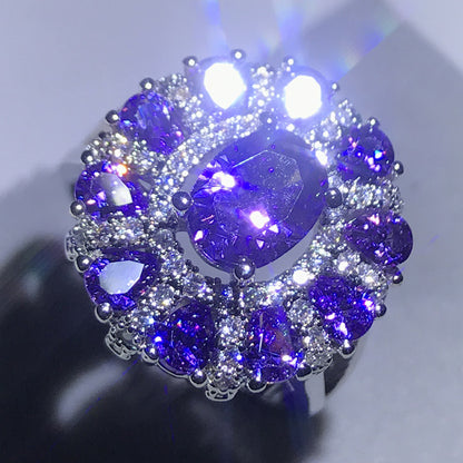 Silver oval-cut purple gemstone teardrop-shaped wedding ring, perfect for engagement or Valentine's Day gifts