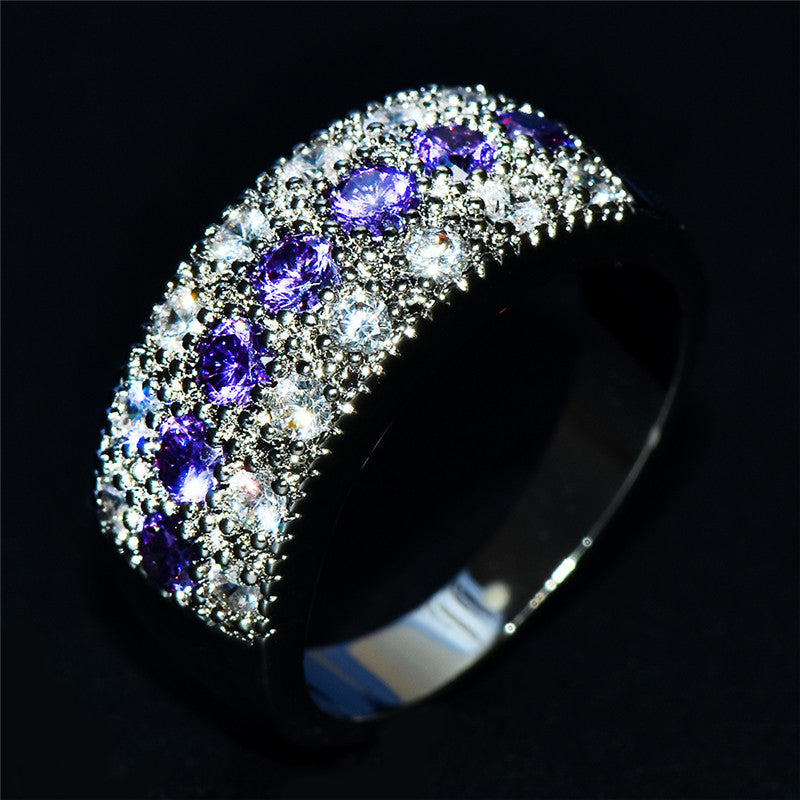 Stylish wide ring inlaid with sparkling Zirconia, multi-color optional, exquisite anniversary birthday gift for your lover