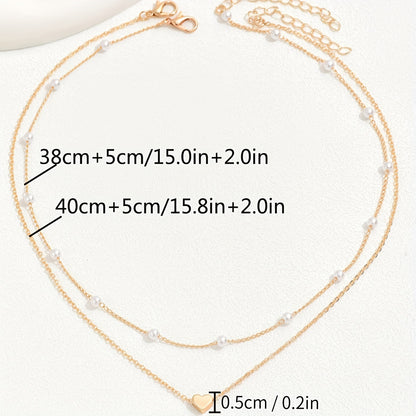 Exquisite Heart Pendant Faux Pearl Collarbone Chain Necklace Exquisite Party Jewelry Ladies (Random Faux Pearl Number)