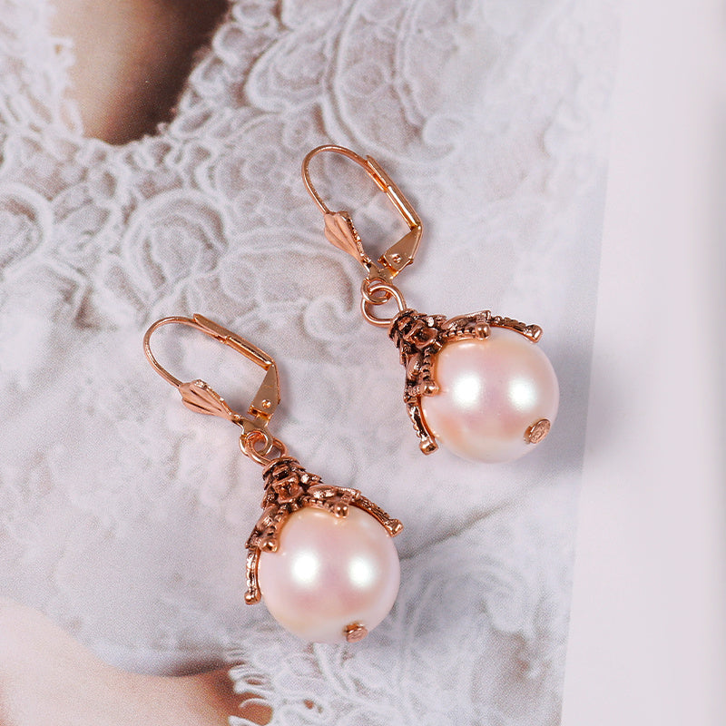 Pink Faux Pearl Decorative Pendant Earrings Elegant Party Style Zinc Alloy Silver Plated Jewelry Exquisite Gift for Female Girls