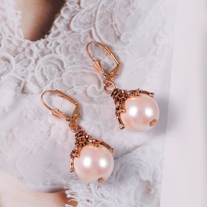 Pink Faux Pearl Decorative Pendant Earrings Elegant Party Style Zinc Alloy Silver Plated Jewelry Exquisite Gift for Female Girls