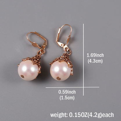 Pink Faux Pearl Decorative Pendant Earrings Elegant Party Style Zinc Alloy Silver Plated Jewelry Exquisite Gift for Female Girls