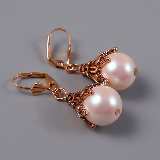 Pink Faux Pearl Decorative Pendant Earrings Elegant Party Style Zinc Alloy Silver Plated Jewelry Exquisite Gift for Female Girls