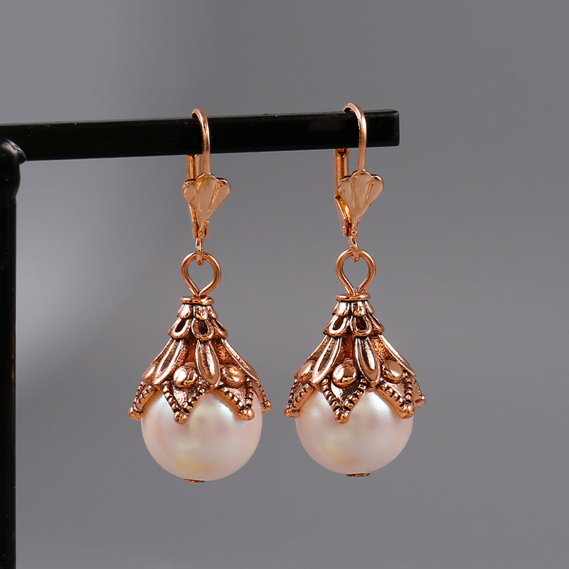 Pink Faux Pearl Decorative Pendant Earrings Elegant Party Style Zinc Alloy Silver Plated Jewelry Exquisite Gift for Female Girls
