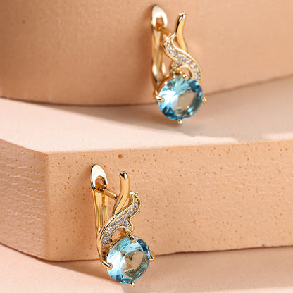 Glamour round cut aquamarine drop ear endless ring stud earrings, suitable for women to pretend wedding stud earrings