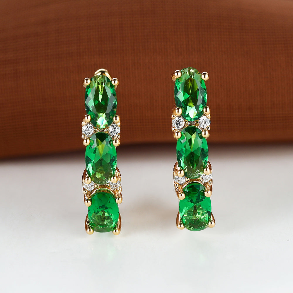 Elegant Oval Green Zircon Pendant Earrings - Perfect for Women's Valentine's Day, Halloween and Christmas Gifts