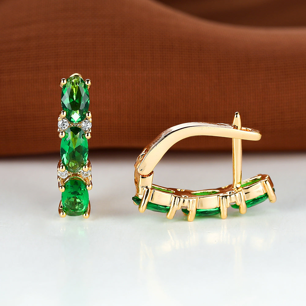 Elegant Oval Green Zircon Pendant Earrings - Perfect for Women's Valentine's Day, Halloween and Christmas Gifts