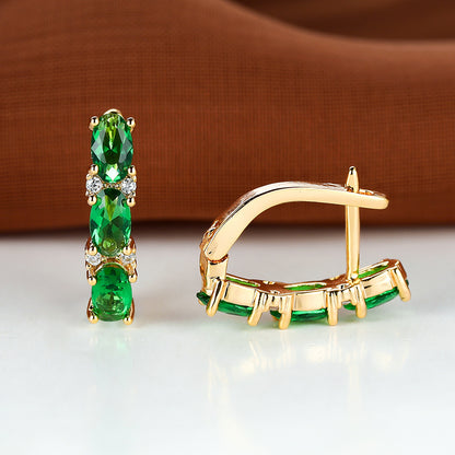 Elegant Oval Green Zircon Pendant Earrings - Perfect for Women's Valentine's Day, Halloween and Christmas Gifts