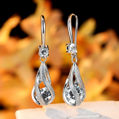 [Popular choice] 1 pair of copper spiral teardrop hollow earrings, with Zirconia, Women's all-season pendant earrings, ideal for bridal wedding jewelry, Valentine's Day, Halloween, Christmas gifts, very suitable for winter and New Year