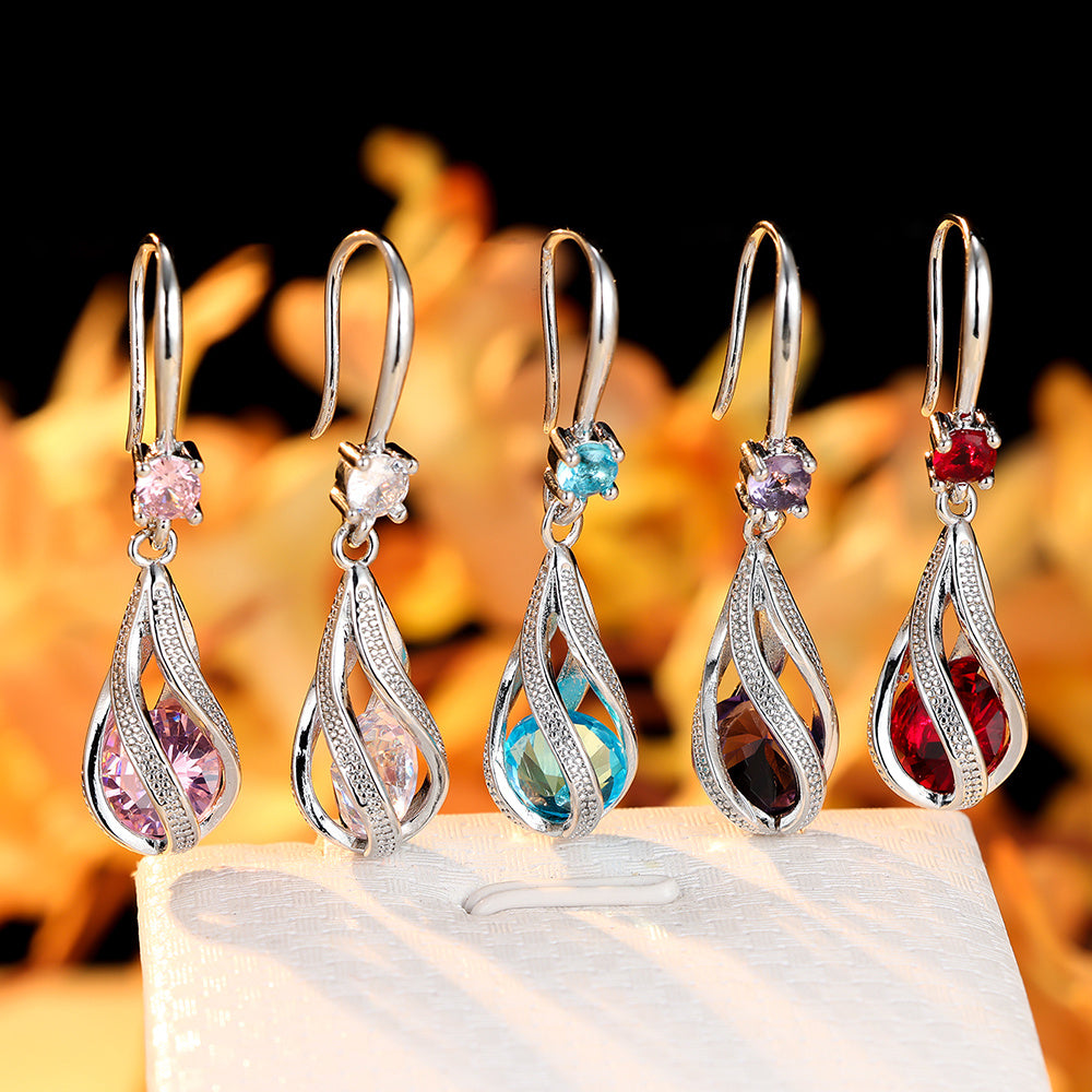 [Popular choice] 1 pair of copper spiral teardrop hollow earrings, with Zirconia, Women's all-season pendant earrings, ideal for bridal wedding jewelry, Valentine's Day, Halloween, Christmas gifts, very suitable for winter and New Year