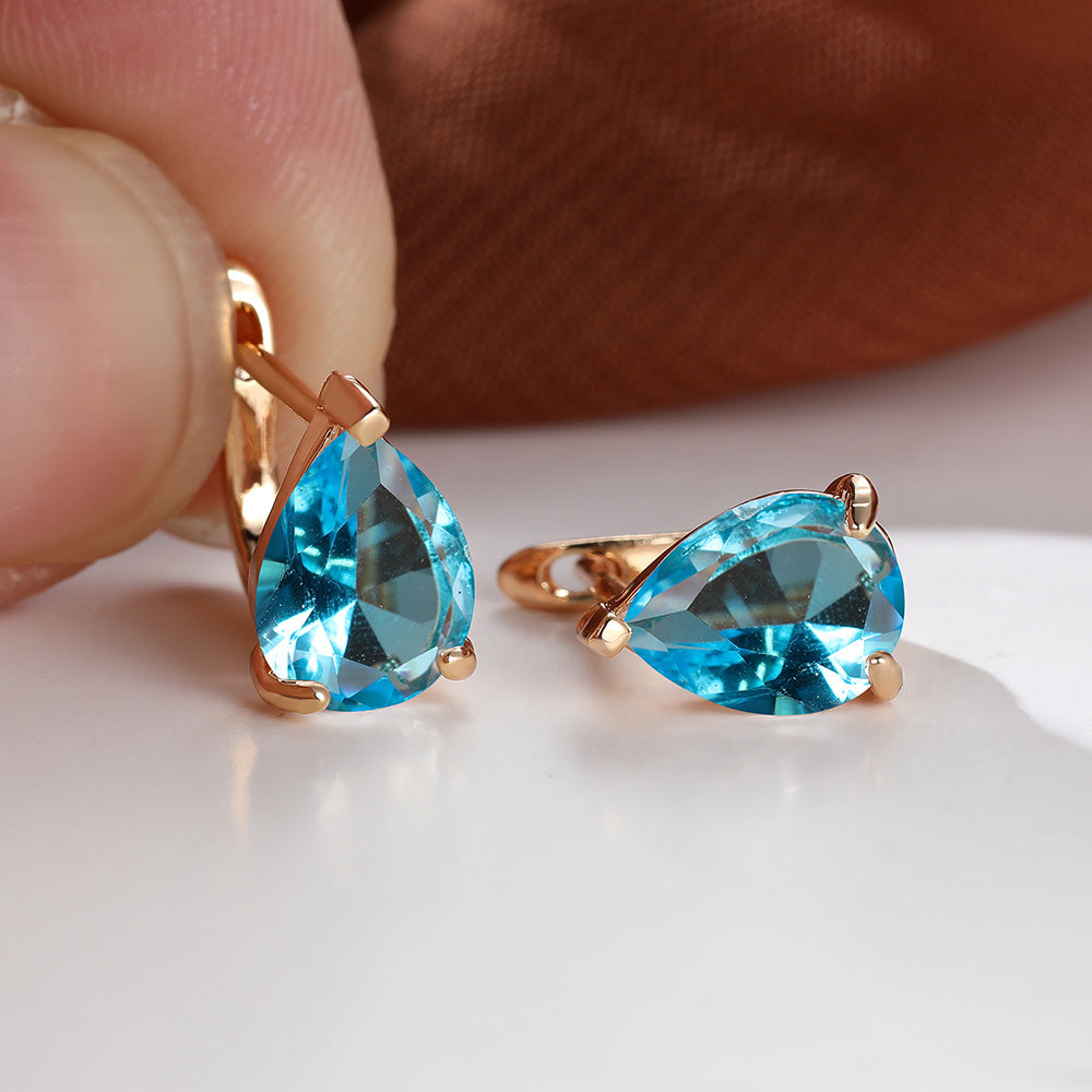 Elegant pear-shaped Zirconia clip earrings in white, pink, navy, black - perfect for weddings, Valentine's Day, Halloween and Christmas gifts, gems, jewelry