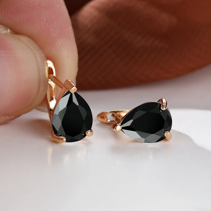 Elegant pear-shaped Zirconia clip earrings in white, pink, navy, black - perfect for weddings, Valentine's Day, Halloween and Christmas gifts, gems, jewelry