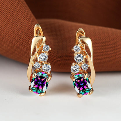 A pair of luxurious full-claw oval rainbow stone earrings, suitable for Women's parties and Valentine's Day gifts, and jewelry suitable for cosplay.