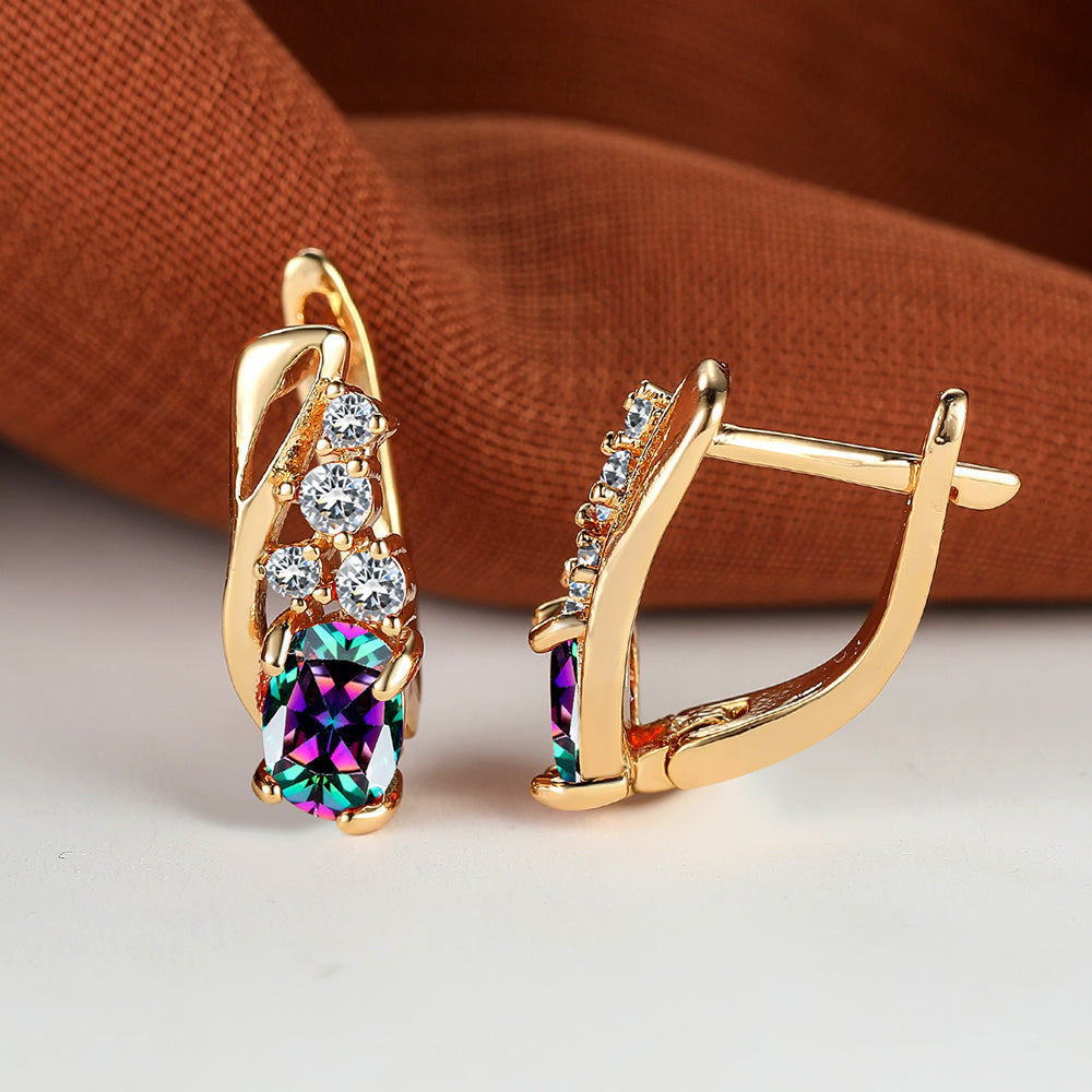 A pair of luxurious full-claw oval rainbow stone earrings, suitable for Women's parties and Valentine's Day gifts, and jewelry suitable for cosplay.