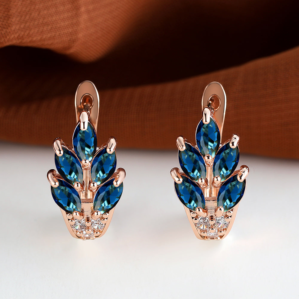 A Pair of Fashion Ladies Leaf Flower Stud Earrings Marcais Cut Red Blue Purple Stone Stud Earrings Jewelry Bridal Wedding Gifts Jewelry Dress Up