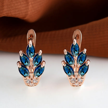 A Pair of Fashion Ladies Leaf Flower Stud Earrings Marcais Cut Red Blue Purple Stone Stud Earrings Jewelry Bridal Wedding Gifts Jewelry Dress Up