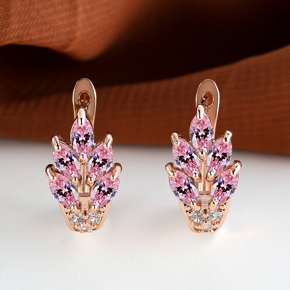 A Pair of Fashion Ladies Leaf Flower Stud Earrings Marcais Cut Red Blue Purple Stone Stud Earrings Jewelry Bridal Wedding Gifts Jewelry Dress Up