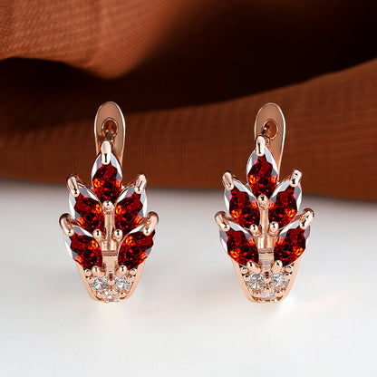A Pair of Fashion Ladies Leaf Flower Stud Earrings Marcais Cut Red Blue Purple Stone Stud Earrings Jewelry Bridal Wedding Gifts Jewelry Dress Up
