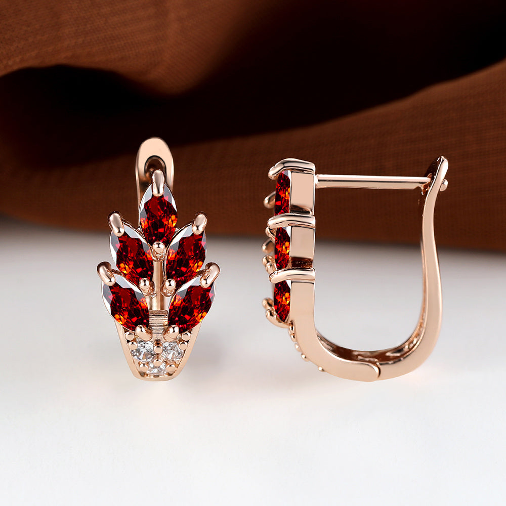 A Pair of Fashion Ladies Leaf Flower Stud Earrings Marcais Cut Red Blue Purple Stone Stud Earrings Jewelry Bridal Wedding Gifts Jewelry Dress Up