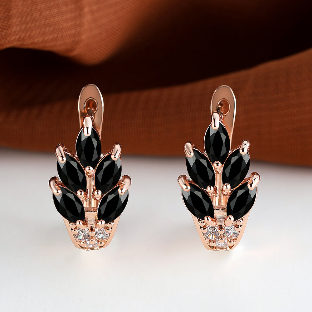 A Pair of Fashion Ladies Leaf Flower Stud Earrings Marcais Cut Red Blue Purple Stone Stud Earrings Jewelry Bridal Wedding Gifts Jewelry Dress Up