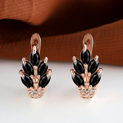 A Pair of Fashion Ladies Leaf Flower Stud Earrings Marcais Cut Red Blue Purple Stone Stud Earrings Jewelry Bridal Wedding Gifts Jewelry Dress Up