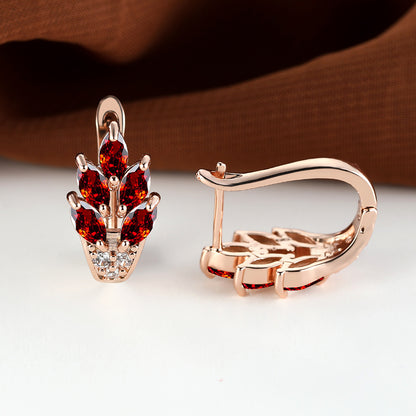 A Pair of Fashion Ladies Leaf Flower Stud Earrings Marcais Cut Red Blue Purple Stone Stud Earrings Jewelry Bridal Wedding Gifts Jewelry Dress Up