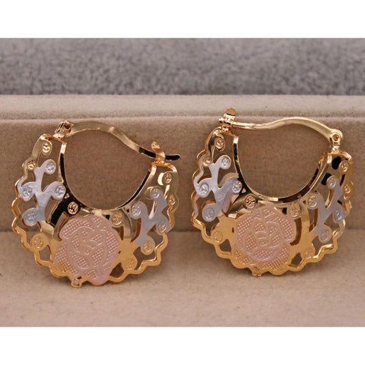 Vintage Bohemian 14K Gold Copper Plated Hollow Ring Earrings, Fashion Jewelry Accessories for Women, Perfect for Wedding Parties Birthday Gifts