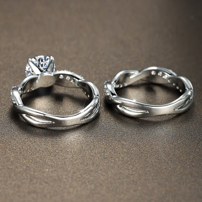 Elegant 2-piece Silver Twisted Ring Set with Round Cut White Zirconia - Perfect for Bridal Engagement, Wedding Rings and Anniversary Gifts, Winter, New Year