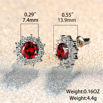 Sparkling zircon decorative flower stud earrings, simple and shiny style, copper jewelry, exquisite female gifts.