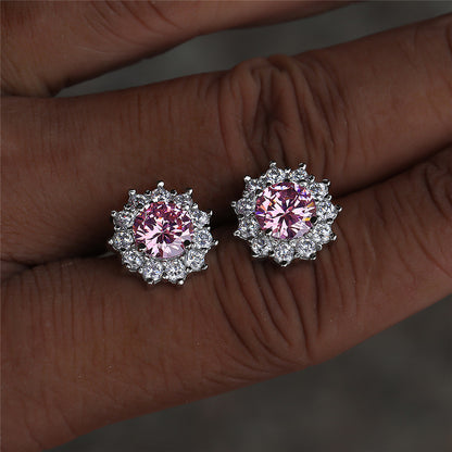 Sparkling zircon decorative flower stud earrings, simple and shiny style, copper jewelry, exquisite female gifts.