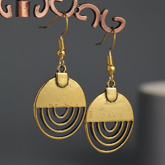 Circular spiral pattern pendant earrings, vintage sexy style, copper jewelry, holiday earrings, casual dating decoration