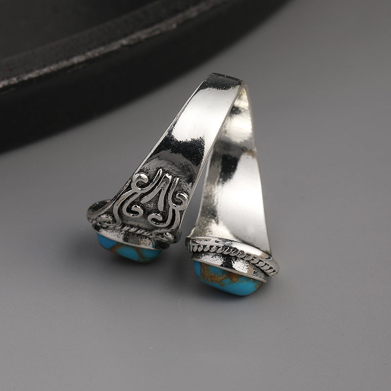 Bohemian Adjustable Turquoise Ring - Silver Plated Alloy, Vintage Western Design Ladies