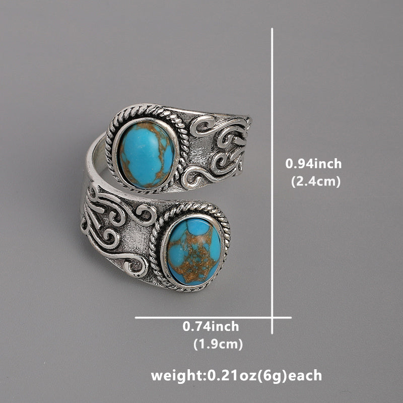Bohemian Adjustable Turquoise Ring - Silver Plated Alloy, Vintage Western Design Ladies