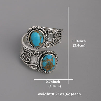 Bohemian Adjustable Turquoise Ring - Silver Plated Alloy, Vintage Western Design Ladies