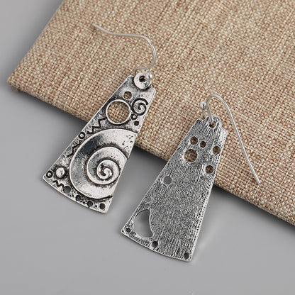 Silver Vintage Geometric Engraved Spiral Pattern Pendant Earrings Elegant Ethnic Style Silver Plated Jewelry Exquisite Women's Gifts