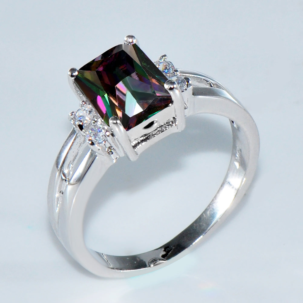 1 piece round rainbow stone zircon ring fashion silver love engagement ring vintage wedding ring