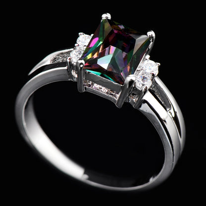 1 piece round rainbow stone zircon ring fashion silver love engagement ring vintage wedding ring
