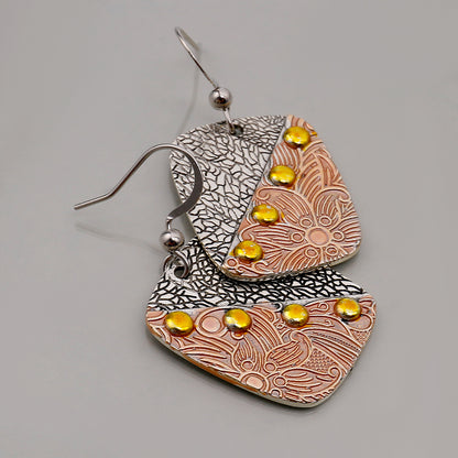 Exquisite Handmade Alloy Silver Plated Jewelry Female Bohemian Ethnic Style Square Geometry Carving Pendant Earrings