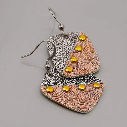 Exquisite Handmade Alloy Silver Plated Jewelry Female Bohemian Ethnic Style Square Geometry Carving Pendant Earrings