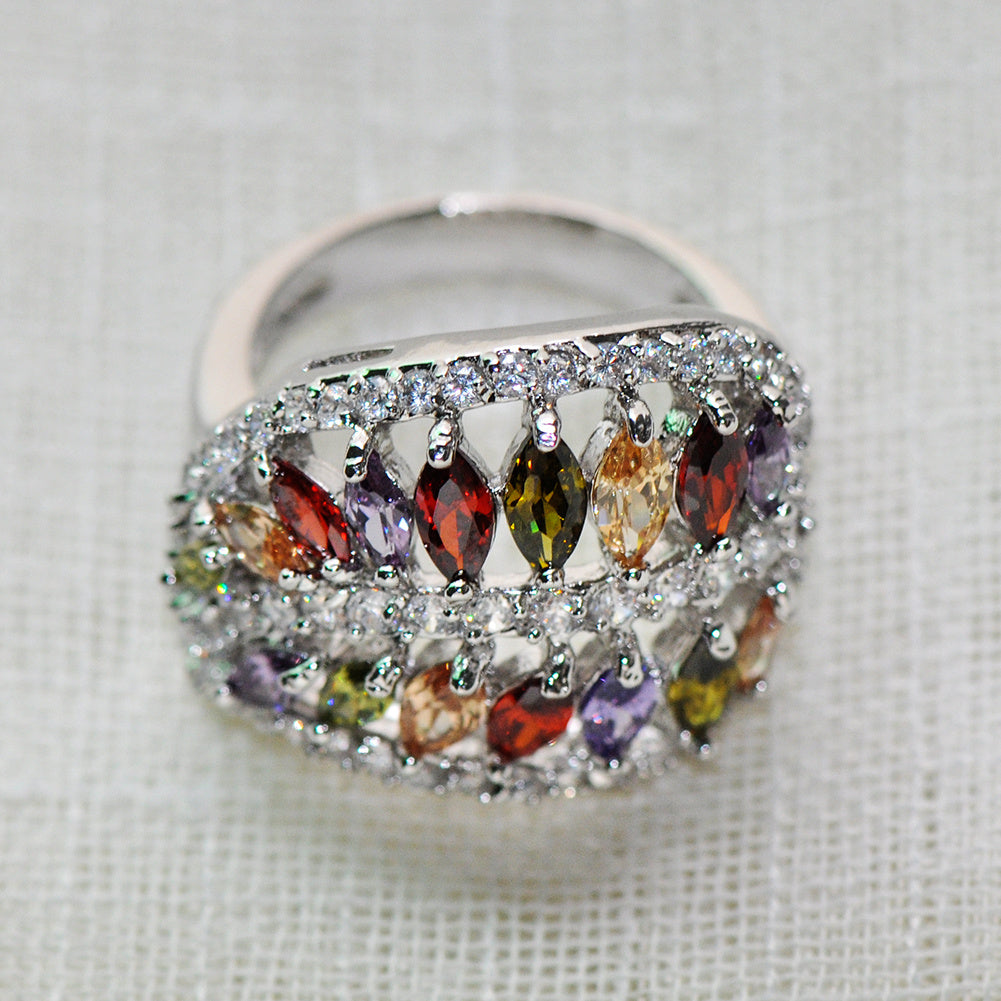 1 eye-cut reddish-purple champagne olive emerald CZ leaf ring, engagement princess ring, multi-colored birthday stone ring, wedding ring, Valentine's Day gift.