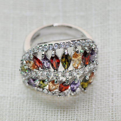 1 eye-cut reddish-purple champagne olive emerald CZ leaf ring, engagement princess ring, multi-colored birthday stone ring, wedding ring, Valentine's Day gift.