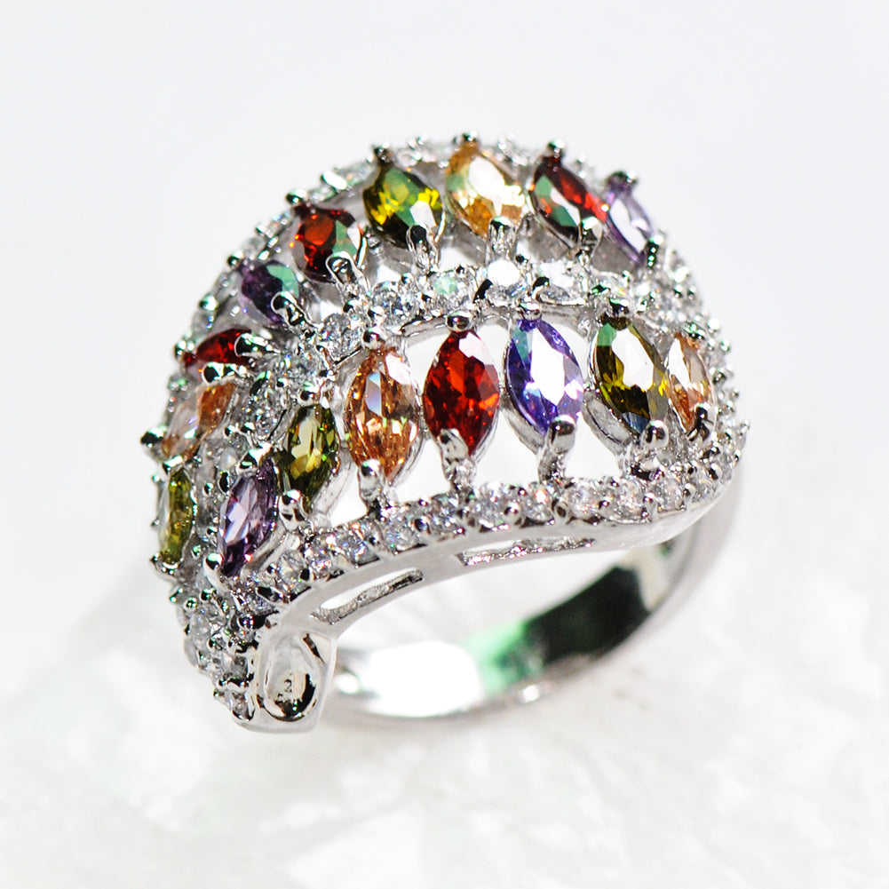 1 eye-cut reddish-purple champagne olive emerald CZ leaf ring, engagement princess ring, multi-colored birthday stone ring, wedding ring, Valentine's Day gift.