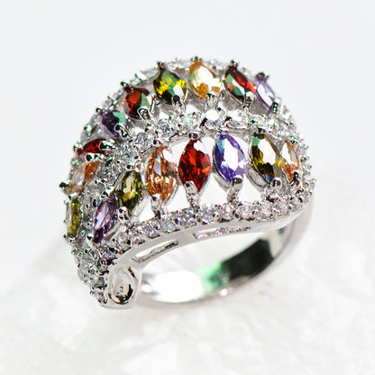 1 eye-cut reddish-purple champagne olive emerald CZ leaf ring, engagement princess ring, multi-colored birthday stone ring, wedding ring, Valentine's Day gift.