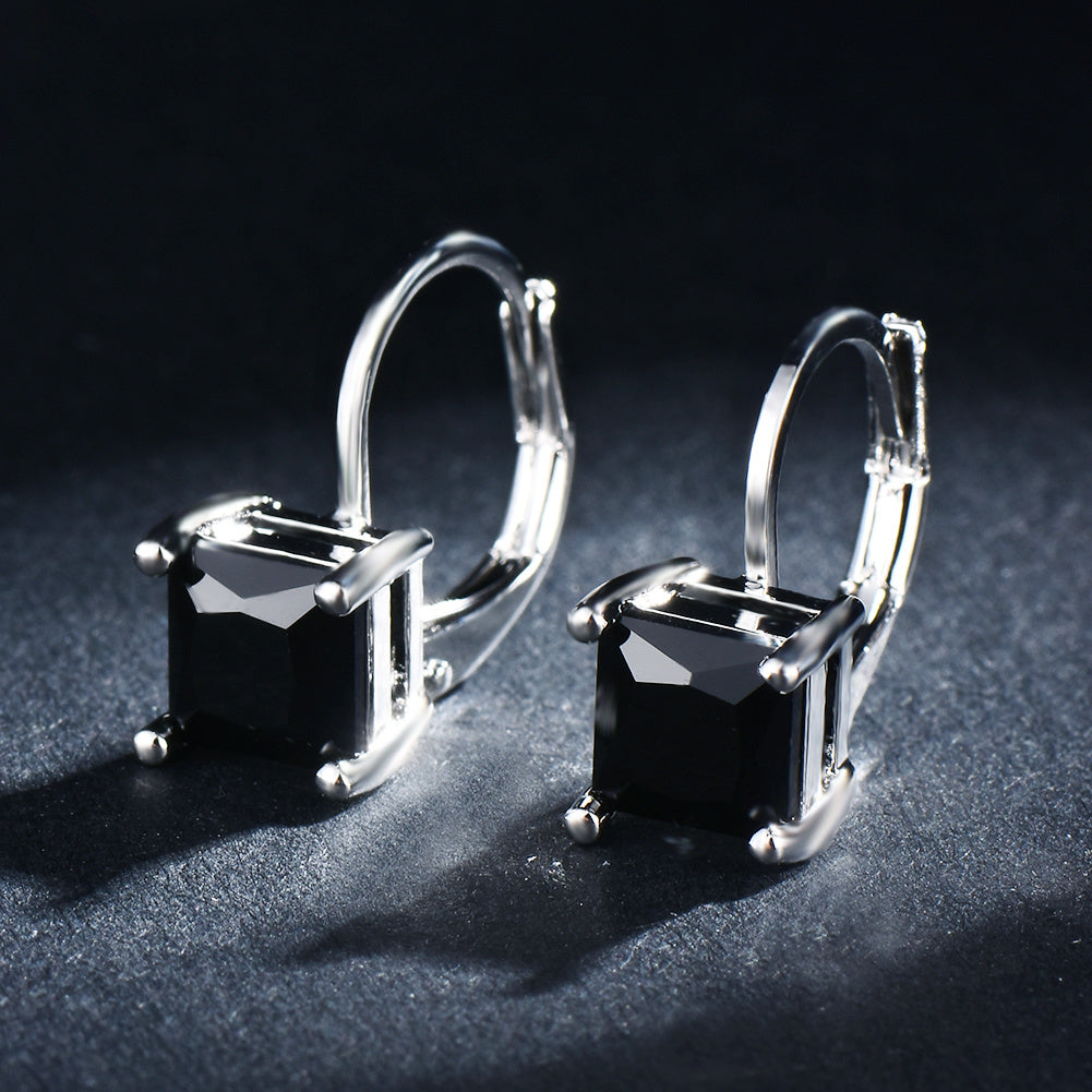 Elegant Princess Cut Zircon Pendant Earrings - Stylish Silver Circle Design, White, Black, Red, Pink, Perfect for Women's Wedding Jewelry, Perfect for Winter and New Year