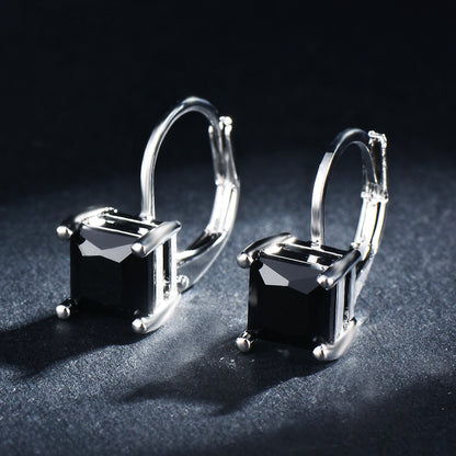 Elegant Princess Cut Zircon Pendant Earrings - Stylish Silver Circle Design, White, Black, Red, Pink, Perfect for Women's Wedding Jewelry, Perfect for Winter and New Year