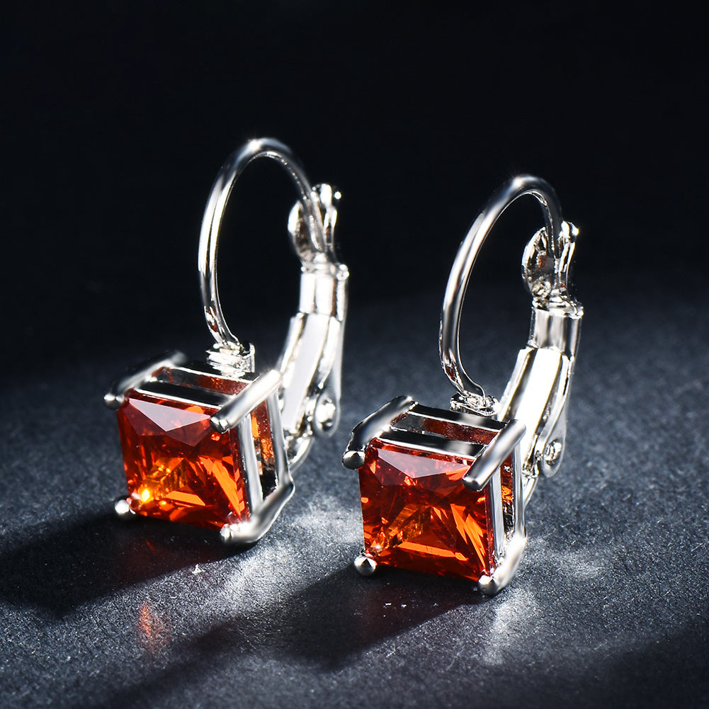Elegant Princess Cut Zircon Pendant Earrings - Stylish Silver Circle Design, White, Black, Red, Pink, Perfect for Women's Wedding Jewelry, Perfect for Winter and New Year