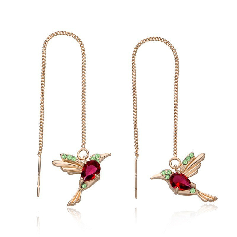 Creative fashion shines with exquisite and minimalist design, long hummingbird animal earrings, girls' multi-functional metal earrings, birthday party jewelry anniversary gift