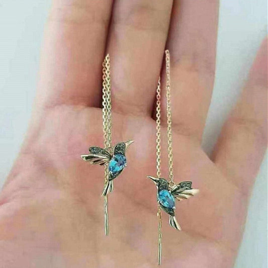 Creative fashion shines with exquisite and minimalist design, long hummingbird animal earrings, girls' multi-functional metal earrings, birthday party jewelry anniversary gift
